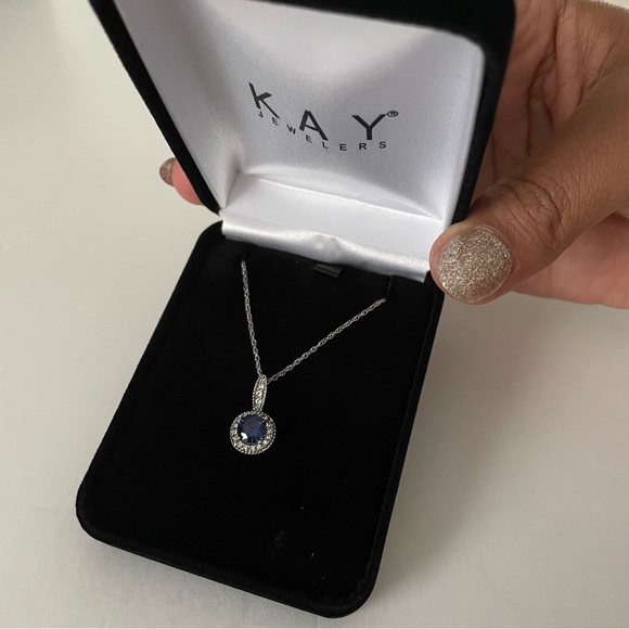 Kay Jewelers Sapphire Pendant Necklace w/ Original Bag, Box, and Inspection Info - Picture 7 of 10